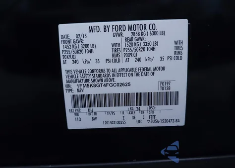 2015 Ford Explorer Sport from USA, damaged, VIN 1FM5K8GT4FGC02625
